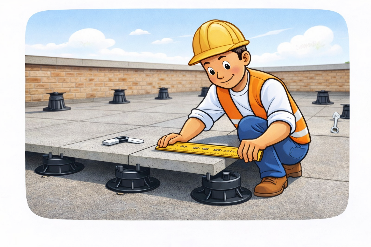 Plaats en stel dakterras waterpas